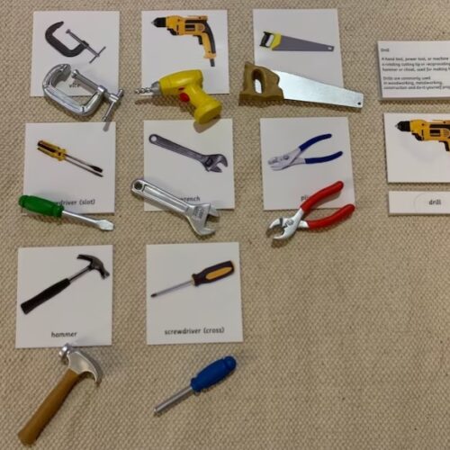 Set of Common Work Tools with Matching Nomenclature Cards